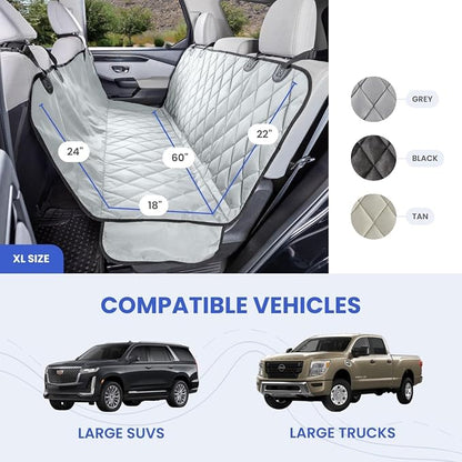 4Knines Heavy-Duty Rear Seat Cover for Dogs - Hammock, Tan XL | K9-Shield waterproof layer, non-slip backing, quick-release clips for easy install and cleanup. Machine washable. - Image 2