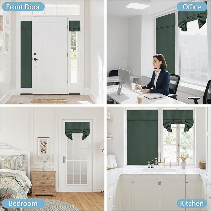 RYB HOME Adhesive Blackout Curtains 72 inches Long for Living Room Office | No Drill, Thermal Insulated, For Patio Kitchen Front Entry Front Back Door Glass Window, W42 x L72, Dark Green, 1 Panel - Image 9