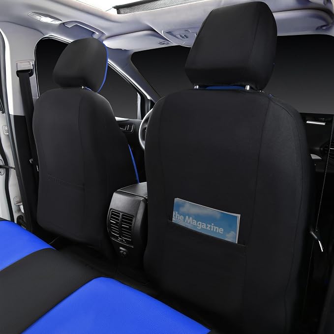 CAR PASS Leather Car Seat Covers Front Seats Only, Universal Fit Automotive Interior Waterproof 3D Foam Back Support Car Seat Covers for Trucks Vans and SUVs Airbag Compatible 2 Pieces Black Blue - Image 5