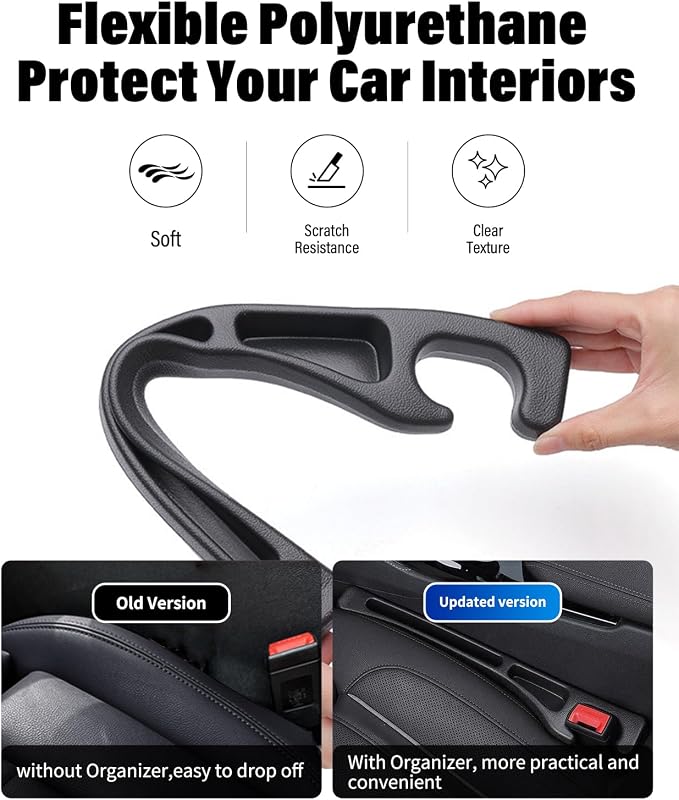 Car Seat Gap Filler, 2 Pack No-Drop Seat Side Gap Seam Filler Organizer with Phone Holder, Universal Fit Fill The Gap Between Seat and Console, Perfect for Car SUV Truck Black - Image 3