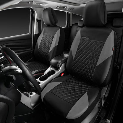 CAR PASS Quilting Leather Seat Covers Full Set,Universal Waterproof Deluxe PU Premium Car Seat Cover with 5mm Composite Sponge Inside,Airbag Compatible,Front and Rear Seat Cover for Sedan SUV Van,Gray - Image 2