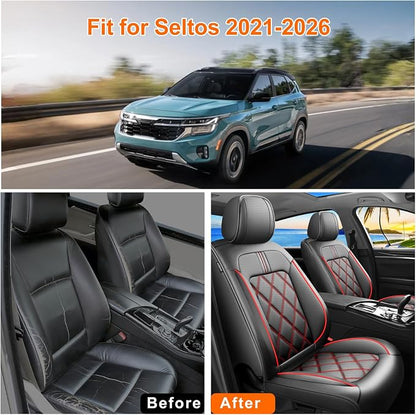 Seltos Car Seat Covers Custom Fit for Kia Seltos 2021-2026, Full Coverage Leather Waterproof Breathable Seat Covers Full Set, Automotive Seat Protectors, Airbag Compatible(5 Seats, Red & Black) - Image 6