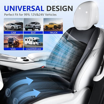 [2026 Upgrade] Cooling Car Seat Cover Ventilated Seat Cushion Summer Driving 12V-24V Ventilated Car Seat Cushion with 2 Powerful Turbo Fans with 3-Speed Adjustable Universal Fit Most Cars-Black - Image 8