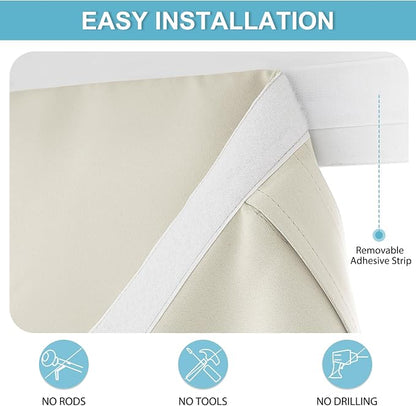 RYB HOME Blackout French Door Curtain, No Drill, W26 x L69, Light Beige | Self Adhesive, Privacy, Thermal Insulated, For Patio Kitchen Front Entry Front Back Door Glass Window, Renter Friendly - Image 2