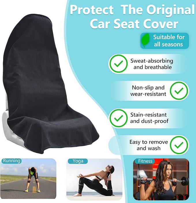 Car Seat Covers Universal Car Protective Front Seat Covers Washable Non-Slip Seat Protectors for Gym Workouts,Waterproof and Sweatproof Towel Seat Covers for Cars,Trucks, Jeeps (Black) - Image 2