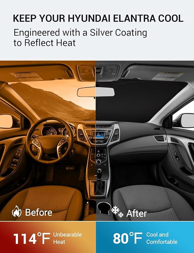 Proadsy Custom Fit Car Windshield Sun Shade for 2011-2016 Hyundai Elantra | 240T Heat Shield, Drops Temp 54°F, Blocks 99% UV, Prevents Dashboard Cracking, Summer Parking & Beach Trips, Easy Twist-Fold - Image 3