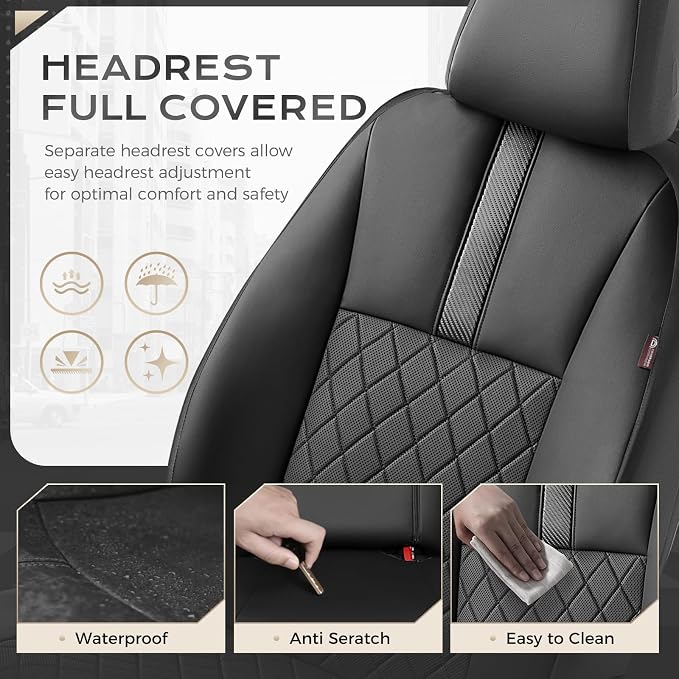 Coverado Car Seat Covers Full Set, Automotive Leather Seat Covers for Car，Universal Fit Front Back Seat Cover, Non-Slip Waterproof Breathable Car Seat Protector - Image 5
