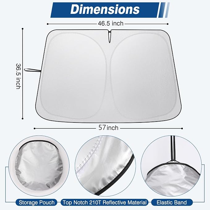 Car Windshield Sun Shade UV Reflector Foldable Front Window SUV | Blocks 98% UV Rays,Keep Interior Cool,Universal Fits Hatchback,Truck,MPV,Storage bag,57"L x 31.5"W,Car Summer Accessories - Image 3