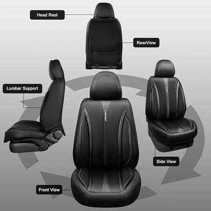 CAR PASS Carbon Fiber Nappa Leather Car Seat Covers Front Only Cushioned Leatherette 2 Piece Padded Waterproof Universal Fit for Cars SUV Truck Pickup Automotive Vehicle Interior, 2PCS Black - Image 7