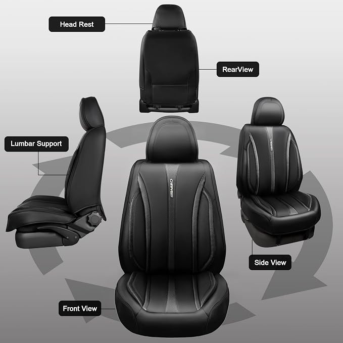CAR PASS Nappa Leather Car Seat Covers Full Set & Carbon Fiber, Waterproof and Durable All Weather Protector, Universal Fit for SUV Pick-up Truck Sedan Automotive Vehicle Interior (5 Seats, Black) - Image 7