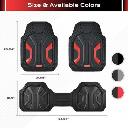 Coverado Car Mats Full Set, Car Floor Mats All Weather, Deep Dish Waterproof Floor Mat, Trim to Fit Automotive Car Mats, Universal Weather Mats for Cars SUV Trucks Sedans Vans (3Pcs,Black&Red) - Image 7