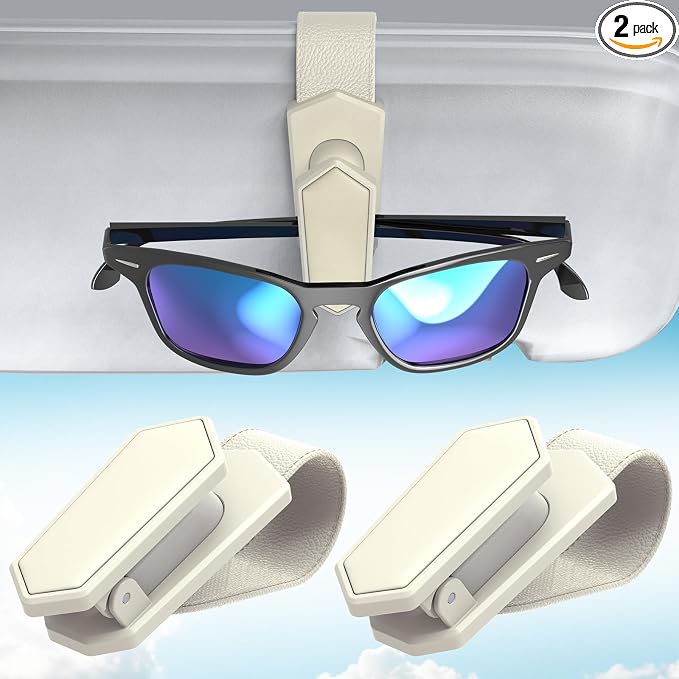 Veharvim One-Handed-Operation Sunglasses Holder for Car, Visor Sunglass Holder Clip, Car Accessories Interior, Universal Fit Silicone Padded Visor Sunglass Holder Car, Unmatched Durability (2 Pack) by Veharvim