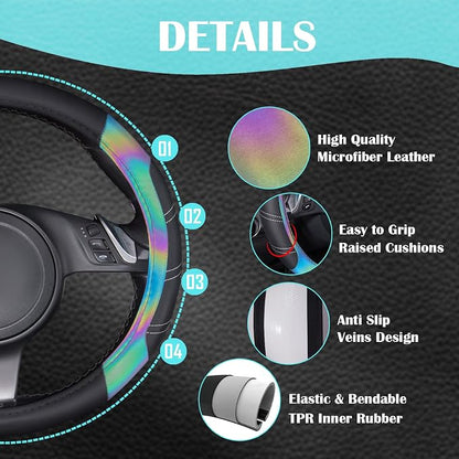 CAR PASS Line Rider Microfiber Leather Sporty 14.5-15 inch Steering Wheel Cover Universal Fits for 95% Truck,SUV,Cars, Anti-Slip Safety Comfortable Design (Black Reflective) - Image 4