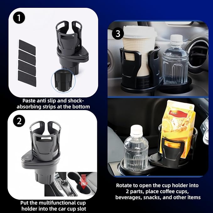 Car Cup Holder Expander, Black, 7.32 x 3.35 Inch | 2-in-1 Multifunctional, Adjustable Drink Holder, Universal Beverage Organizer, For Vehicle Console - Image 2
