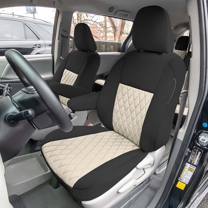 FH Group Custom Fit Car Seat Covers Specifically Made for 2011-2020 Toyota Sienna 7-8 Seater with Ultraflex Neoprene Water Resistant Automotive Seat Covers - Front Set Beige - Image 3