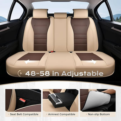 Coverado Car Seat Covers Full Set, Nappa Leather Seat Covers for Cars, Car Seat Protector Car Seat Cushion, Front and Back Seat Protectors Cushions Universal Fit for Most Cars Vehicles(Beige&Coffee) - Image 5