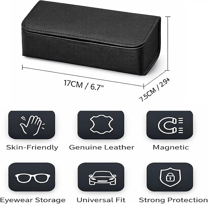 Car Sunglasses Holder, Large Capacity Universal Fit Adhesive Mount Eyewear Case with Magnetic Closure Glasses Protective Storage Box for Man Women Beige - Image 2