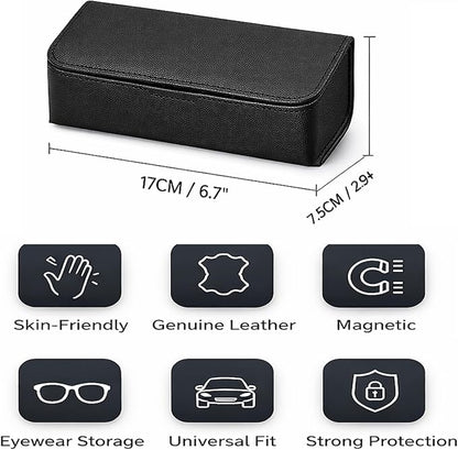 Car Sunglasses Holder, Large Capacity Universal Fit Adhesive Mount Eyewear Case with Magnetic Closure Glasses Protective Storage Box for Man Women Beige - Image 2