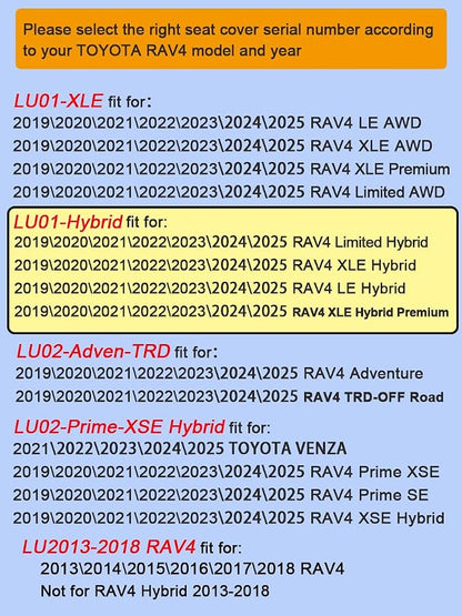 Custom Fit RAV4 (for Hybrid) Seat Covers Full Set for Toyota RAV4 Hybrid 2019 2020 2021 2022 2023 2024 2025 with Waterproof Faux Leather (Black, LU01-Hybrid) - Image 6