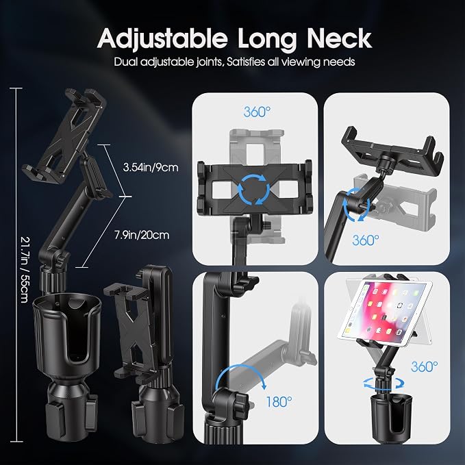 Cup Holder Tablet Mount, Ipad Cup Holder Car Mount Expander [2026 Upgraded] with 22" Height Adjustable Arm for Tablet iPhone 3-13in iPad Pro Air Mini, Fire, iPhone 15, Galaxy S24 Z Fold 5 - Image 6