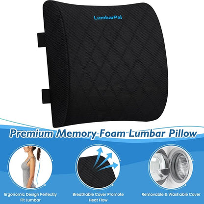 LumbarPal Lumbar Support Pillow for Office Chair Back Support Lumbar Pillow for Car, Gaming, Office Chair - Improve Sitting Posture & Back Pain Relief, Memory Foam, Adjustable Straps, Black | Improve Sitting Posture & Back Pain Relief. Lumbar Pillow Fi... - Image 3