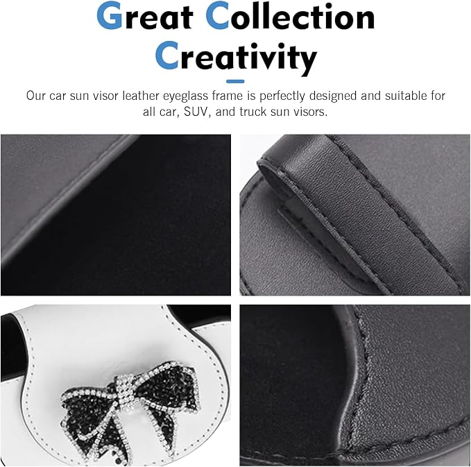 Bling Car Sun Visor Sunglass Case, Rhinestone Bow Decorative Holder, Interior Organizer Accessory for Cars - Image 6