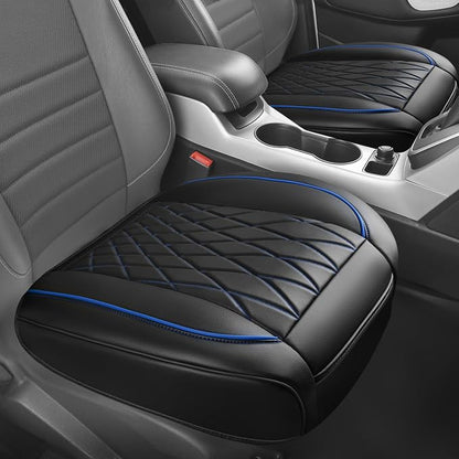 CAR PASS 2 Pack Leather Front Car Seat Covers, Bottom Seat Covers Full Wrapped with Storage Pocket, Anti-Slip PU Seat Protectors,Waterproof Seat Cushion Pad Universal Fit Sedan SUV Truck, Black/Blue by CARPASS