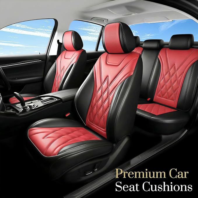 Fit Canyon Car Seat Covers for GMC Canyon 2015-2025 2026 - Luxury Leather, Anti-Slip, All-Weather, Waterproof & Breathable, Airbag Compatible, 2 Front Seats Only (Red) - Image 2