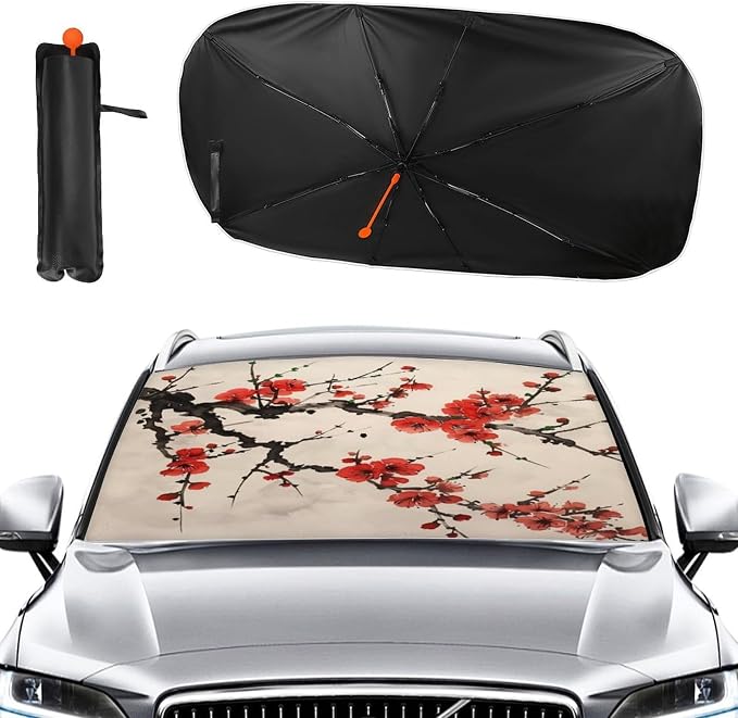 Plum Blossom Car Windshield Sun Shade Foldable Umbrella Auto Sunshade for Car Truck SUV-Blocks Sun Visor Protector-Keeps Your Vehicle Cool - Image 2