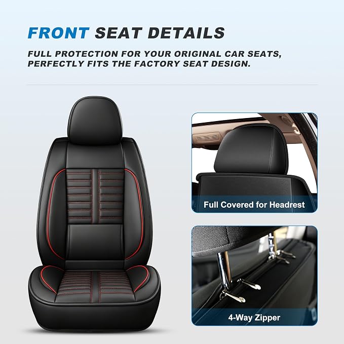 Fit for Honda Insight Seat Covers 2010-2026 Front Set | Faux Leather Waterproof Car Seat Covers, Airbag Compatible with Lumbar Support Anti-Slip Design, 2 Seater Black&Red - Image 4