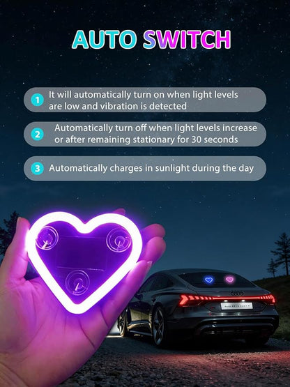 Car LED Ambient Light - Solar-Powered Heart-Shaped LED Neon Light, Wiring Free, Switchable Modes, Romantic Mood Decoration, Interior Atmosphere Lamps for Car (MHD - Pink) - Image 2