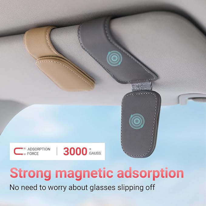 Sunglass Holder for Car Sun Visor Sunglasses Clip Car accessories -Gray | sun visor organizer, ticket card clip, eyeglass sunglasses holder, one-handed magnetic, anti-scratch, car stuff for women men - Image 5
