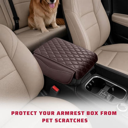 Car Center Console Cover, Memory Foam Auto Armrest Cushion Center Console Pillow Pad with Side Pockets, Anti-Scratch Leather Elbow Pillow Armrest Seat Box Protector for Most Cars (Coffee) - Image 5