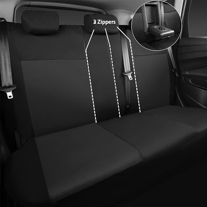CAR PASS 3D Air Mesh Car Seat Covers Full Sets w/5mm Sponge, 4Pcs Waterproof Car Floor Mats, Steering Wheel Cover Universal Fit for SUV Sedan Truck, Airbag Compatible Automotive Interior(Black Gray) - Image 3