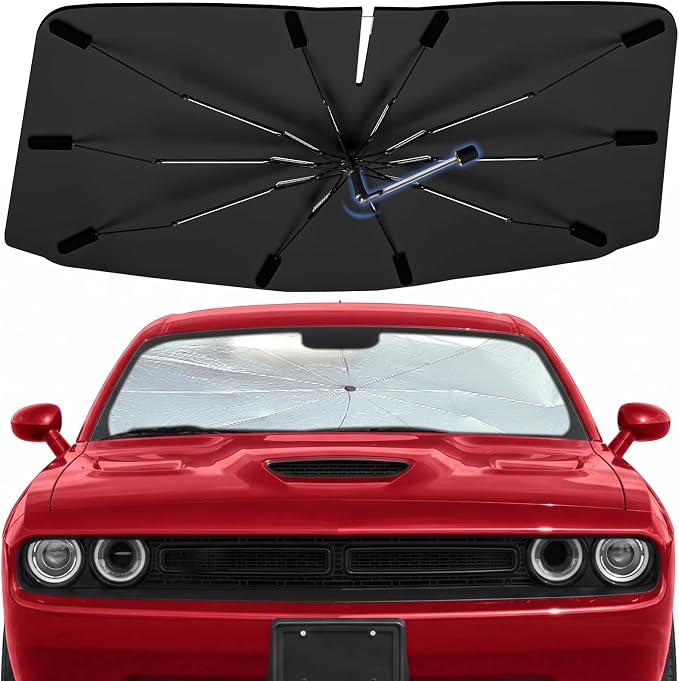 Windshield Sun Shade Umbrella for Dodge Challenger 2008–2023 Front Window | Double Layer Sunshade for Front Windshield for Challenger,Aotmotive UV Protection Sun Blocker & Heat Shield by Bocvam