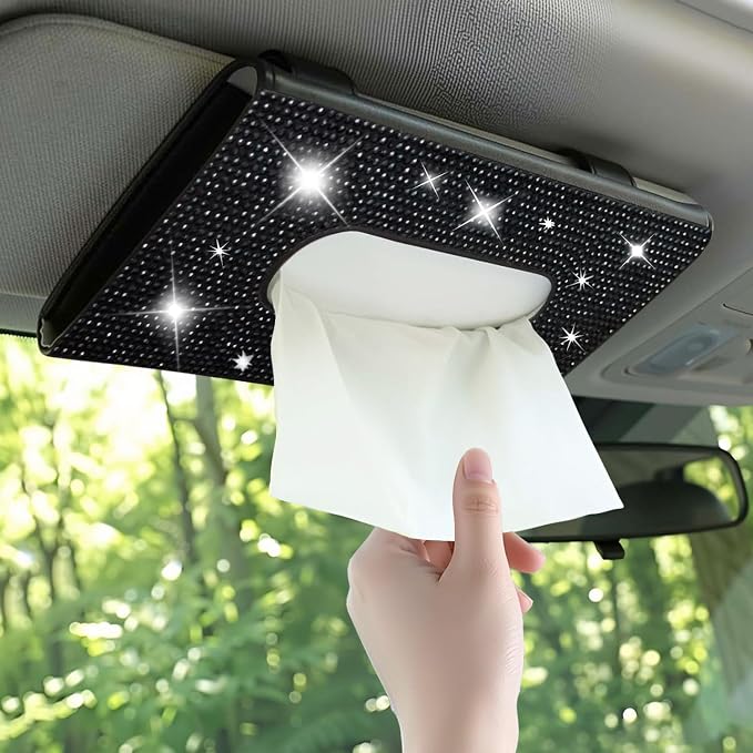 Blingbling Car Tissue Holder, Sun Visor Napkin Box, Black | Premium PU Leather, Auto Napkin Case, Mask Holder for Car, with Tissue Refill, Vehicle Interior Accessories for Men Women, by Unknown