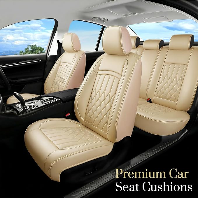Fit for 4Runner Car Seat Covers Compatible with Toyota 4Runner 2003-2026(Only for 5 Seats Version) - Waterproof Leather Seat Cushions Protector, Airbag Compatible, Full Set 5 Seats (Beige) - Image 2
