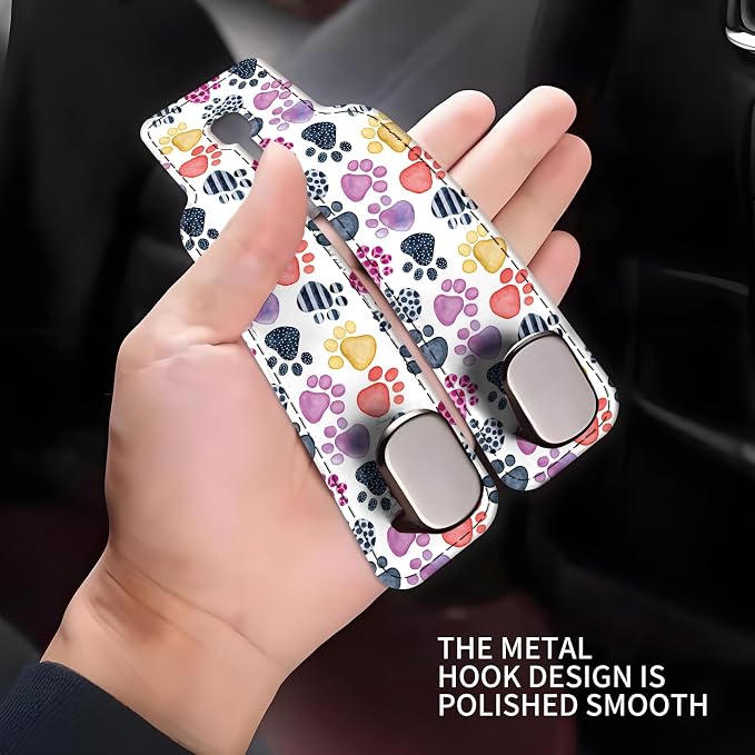 Car Seat Headrest Hook, Universal Leather Cute Hanger Holder Hook, Storage Organizer Interior Accessories for Purse Bags Handbag Cute Colorful Dog Paws - Image 4