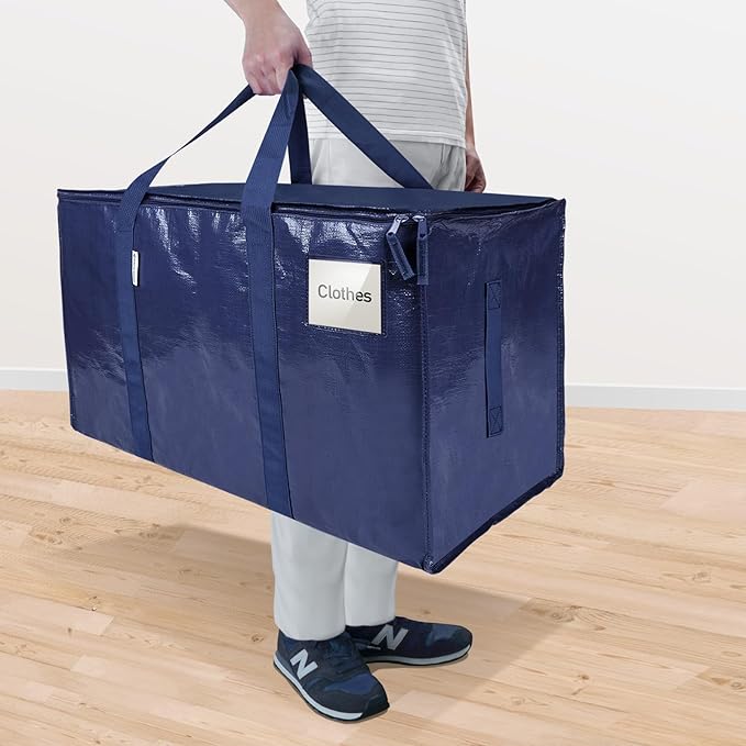 TICONN 8 Pack Extra Large Moving Bags Heavy Duty with Zippers & Carrying Handles, Durable Storage Bags Moving Boxes for Closet Organizers and Storage (8 Pack, Navy) - Image 2