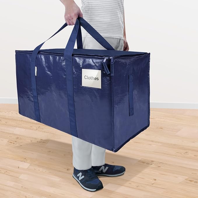 TICONN 2 Pack Extra Large Moving Bags Heavy Duty with Zippers & Carrying Handles, Durable Storage Bags Moving Boxes for Closet Organizers and Storage (2 Pack, Navy) - Image 2
