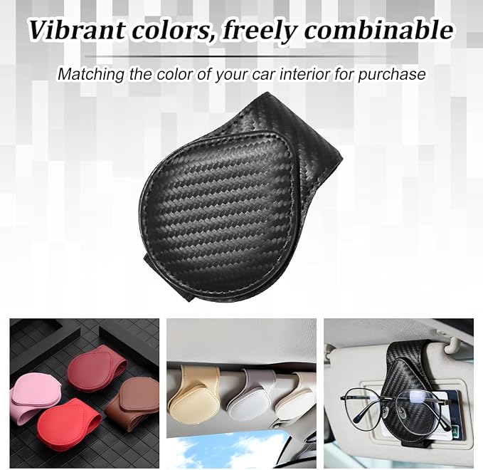 Sunglasses Holder for Car Visor, Magnetic Leather Sun Visor Eyeglasses Hanger & Ticket Card Clip, for Most Cars - Image 6