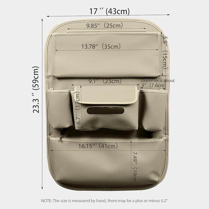 Viaviat Car Seat Organizers Waterproof Backseat Protector with Storage Pocket Large Leather Kick Mats for Kids Pets Automobile SUV Truck (Beige, Large Pocket) - Image 3