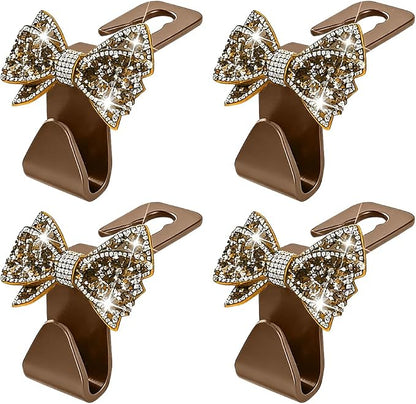 Zpana 4PCS Car Headrest Hook Rhinestone Bow Bag Hanger Gold | PVC construction, rhinestone bow design, compact rear seat storage, fits most cars, SUVs, and trucks, automotive accessories - Image 7