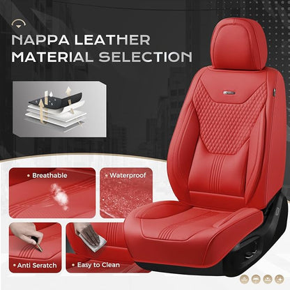 Coverado Car Seat Covers Full Set, Front Seat Covers with Lumbar Support and Back Seat Cover Waterproof Leather Automotive Seat Cover, Universal Car Interior Protectors Cushion for Most Cars - Image 2