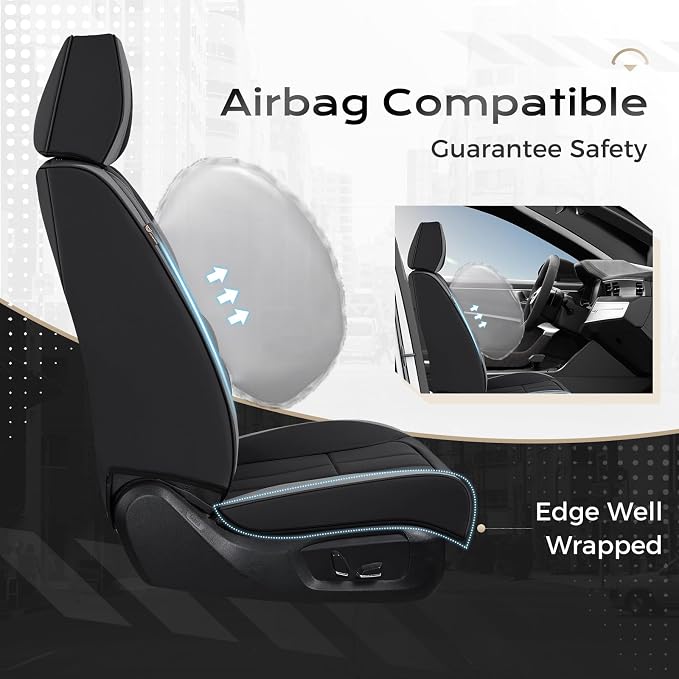 Coverado Nappa Leather Car Seat Covers Front Set, Luxury Waterproof Seat Protectors, Airbag Compatible Anti‑Slip Auto Seat Covers, Universal Fit for Most Cars SUVs Trucks Pickup Vehicles - Image 3