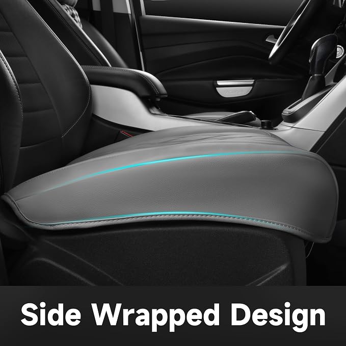 CAR PASS 2 Pack Leather Front Car Seat Covers, Bottom Seat Covers Full Wrapped with Storage Pocket, Anti-Slip Leather Seat Protectors,Waterproof Seat Cushion Pad Universal Fit Sedan SUV Truck, Gray - Image 4
