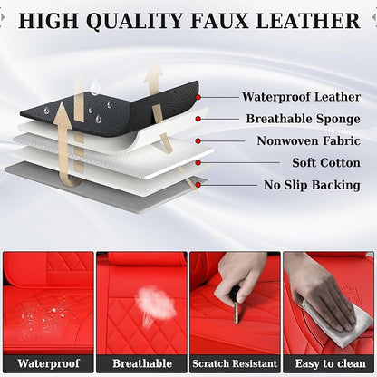 Coverado Car Seat Covers Full Set, 5 Seat Universal Seat Cover for Cars, Luxury Faux Leather Waterproof Seat Cover, Front and Back Car Seat Protector, Auto Seat Covers Fit for Most Vehicles, Red - Image 5