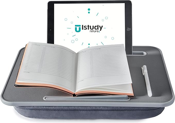 Istudyniture Portable Lap Desk with Cushion, Fits up to 15.6 inch Laptop, Laptop Stand with Device Ledge and Phone Holder, for Home Office (Grey, Small) - Image 7