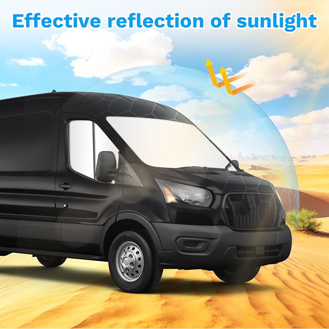 KUST Window Sun Shade for 2015-2026 Ford Transit Van High and Medium Roof (NOT fit for Low Roof), Interior Accessories Sunshade Full Coverage Window Shades Silver & Black Shade, 3-Pack - Image 5