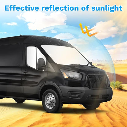 KUST Window Sun Shade for 2015-2026 Ford Transit Van High and Medium Roof (NOT fit for Low Roof), Interior Accessories Sunshade Full Coverage Window Shades Silver & Black Shade, 3-Pack - Image 5